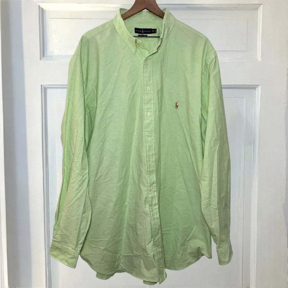 Ralph Lauren Oxford Stretch Mens 3XLT Big & Tall Button Light Green Down Shirt